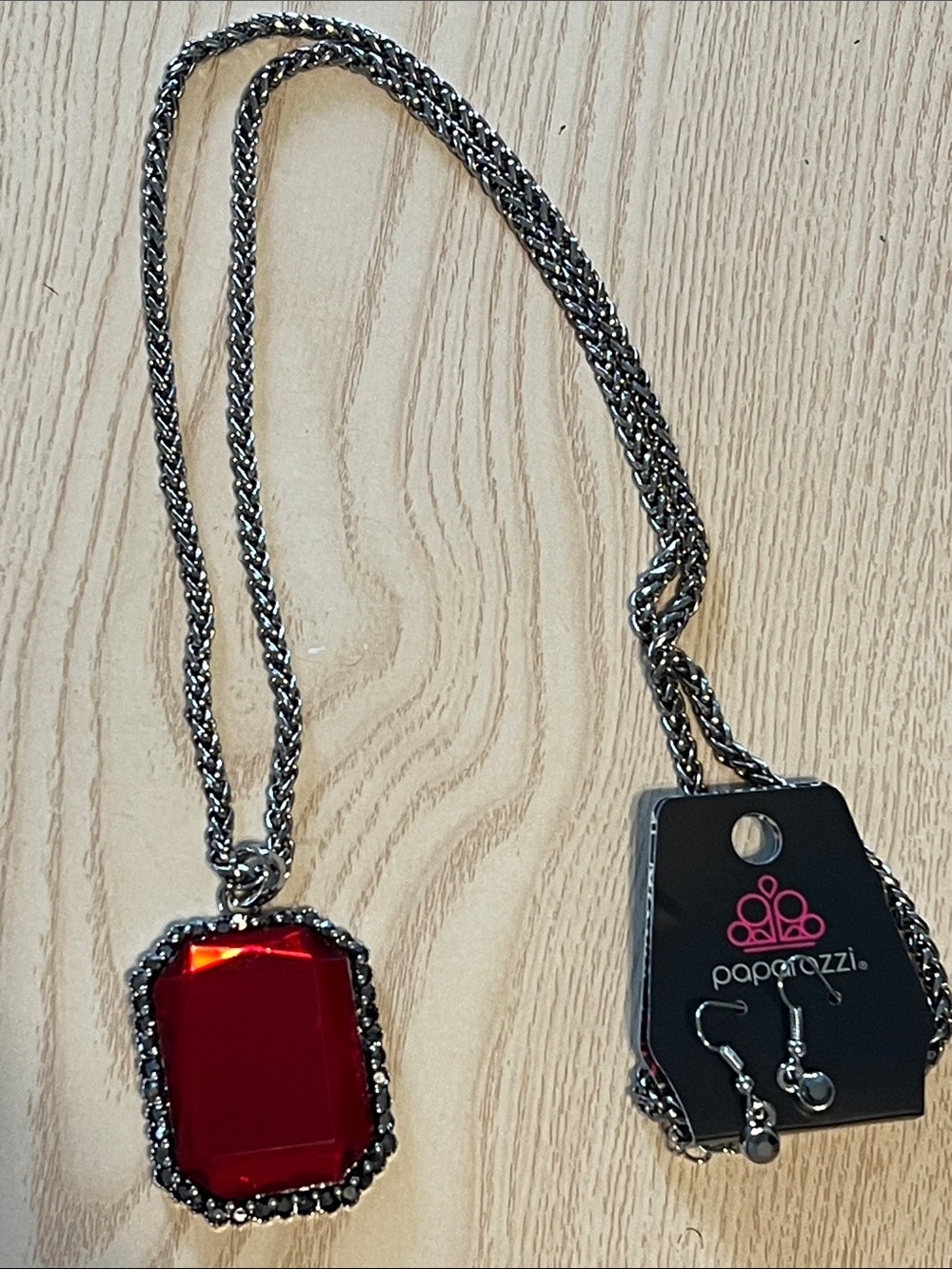 Paparazzi Red Gem Statement Necklace with Gunmetal Chain